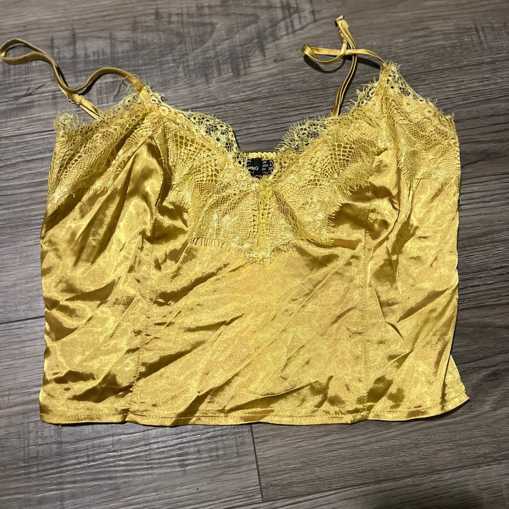 PrettyLittleThing Satin Mustard Crop